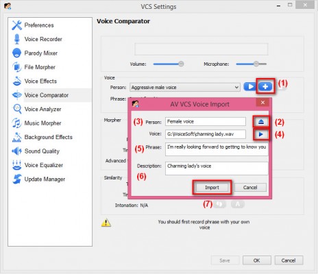 VCS Voice Comparator settings