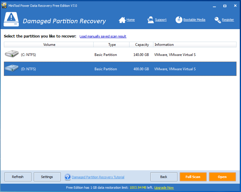 Choose the damaged partition scan and recovery
