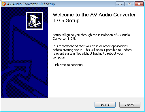audio converter's installer welcome screen