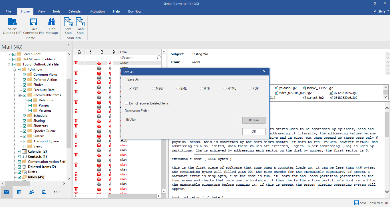 Stellar OST to PST Converter Converts Outlook OST file to PST file