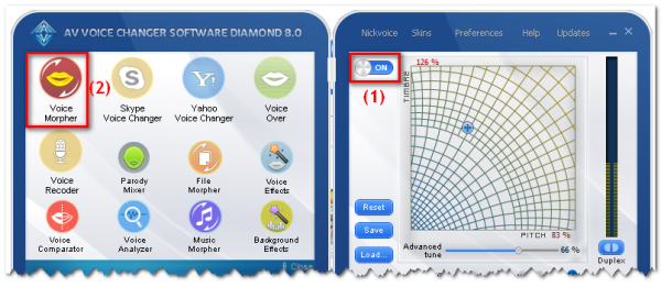 Voice Morpher panel of voice changer software