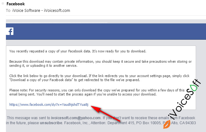 Mail from Facebook with Download link