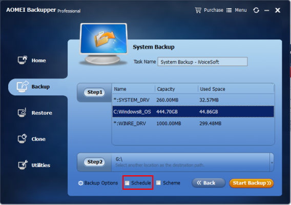 Choose schedule backup system