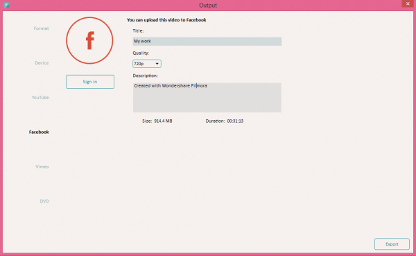 Export video to Facebook