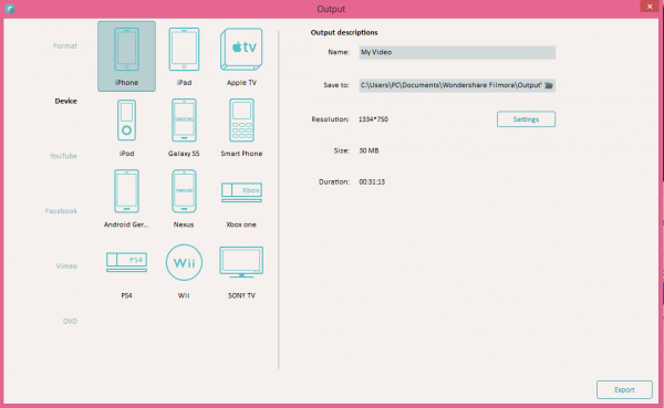 Supported output formats for devices