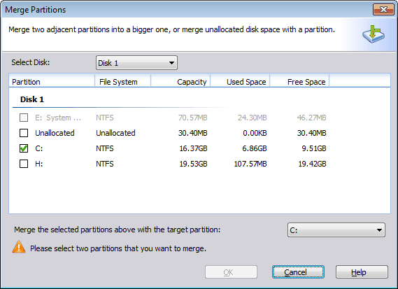 Merge partitions pro 5.8