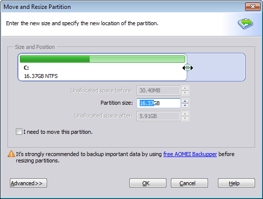 Resize move partition pro 5.8