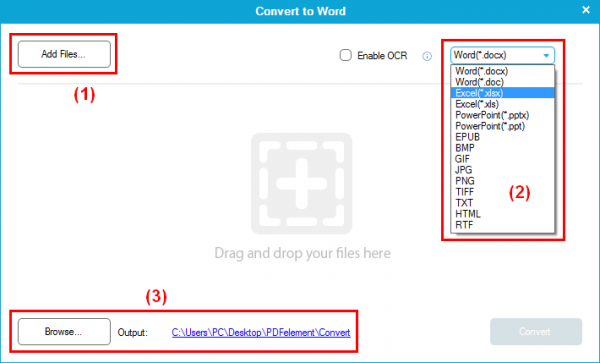 Settings for conversion - adobe pdf to excel