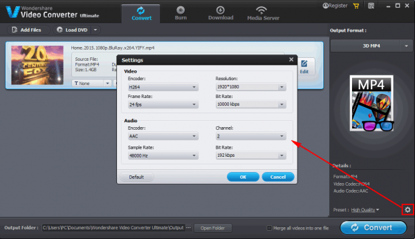 modify output video settings