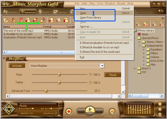 Open file in AV music morpher gold