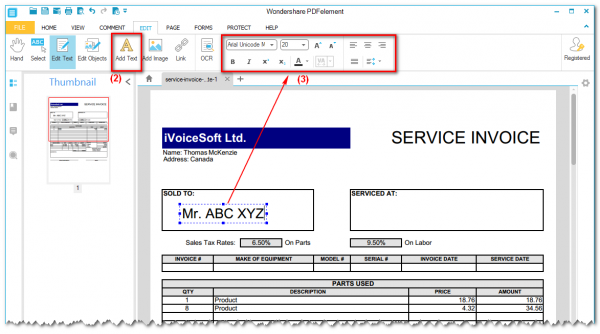 Add new text in Wondershare PDfelement with fillable form