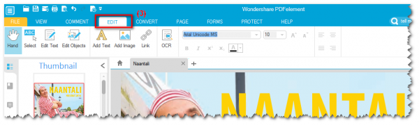 PDF Edit watermark file with Edit tab 