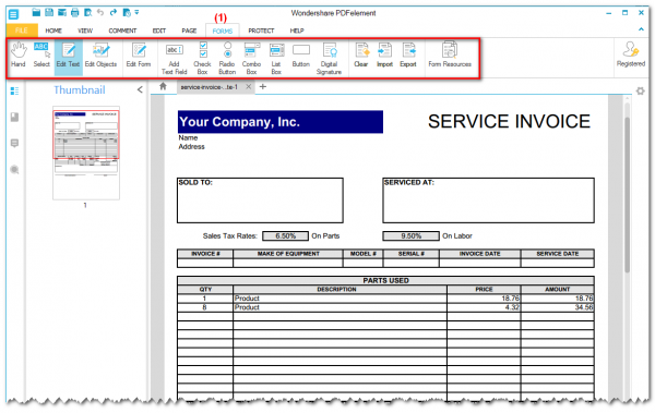 fillable Forms tab – modules Wondershare PDfelement