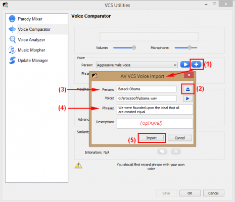 Import sample voice in voice comparator
