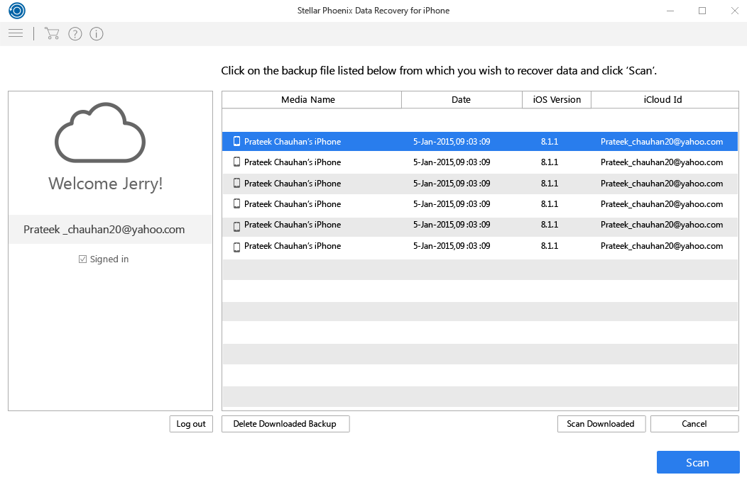  The software will list all the backup files