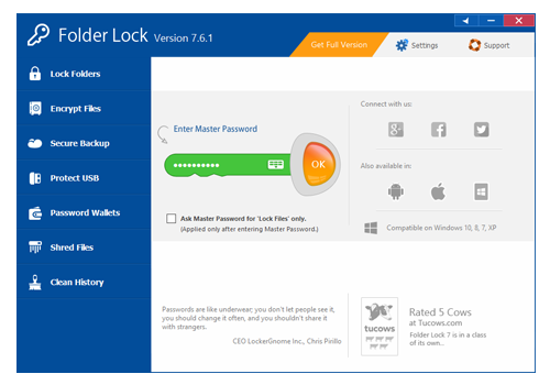 Folder lock window with Master key