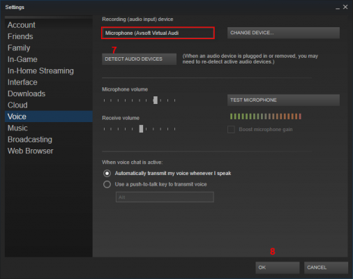 audio setting of steam 2