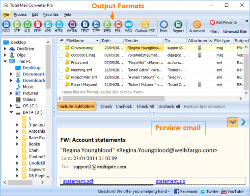 Main panel - Total Mail Converter