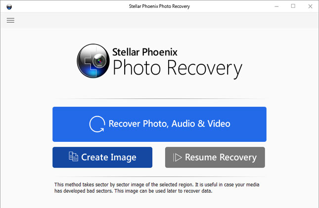 Home screen Stellar Phoenix Photo Recovery