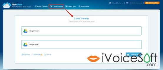 Choose a Google Drive account as the source and select your another cloud drive account as the destination. Click “Transfer Now”.