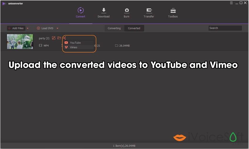 Upload the converted videos to YouTube and Vimeo 
