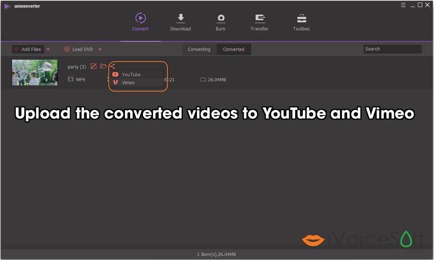 Upload the converted videos to YouTube and Vimeo