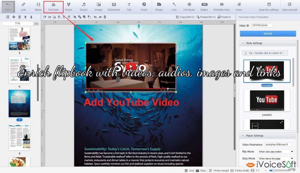 Enrich flipbook with videos, audios, images and links 