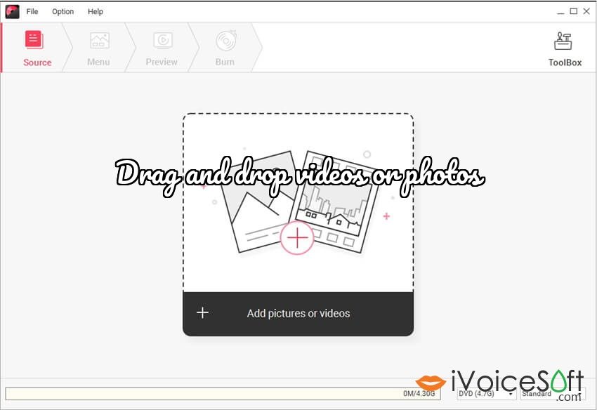 Wondershare DVD Creator, Drag and drop videos or photos