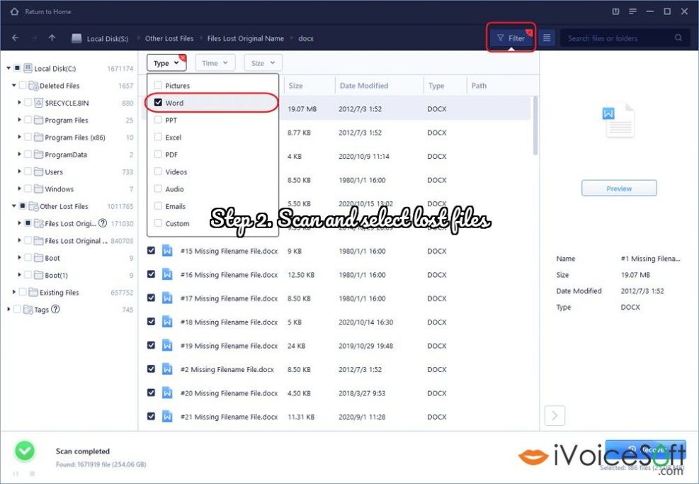 Step 2. Scan and select lost files  