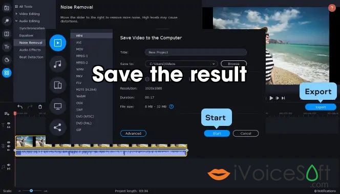 Save the result after you've removed the background noise from audio or video