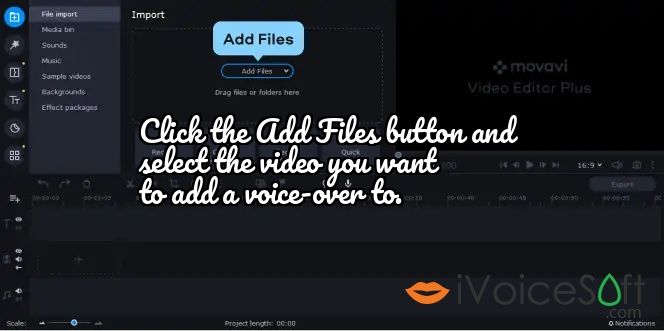 Click the Add Files button and  select the video you want  to add a voice-over to.