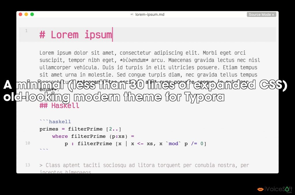 A minimal (less than 30 lines of expanded CSS) old-looking modern theme for Typora