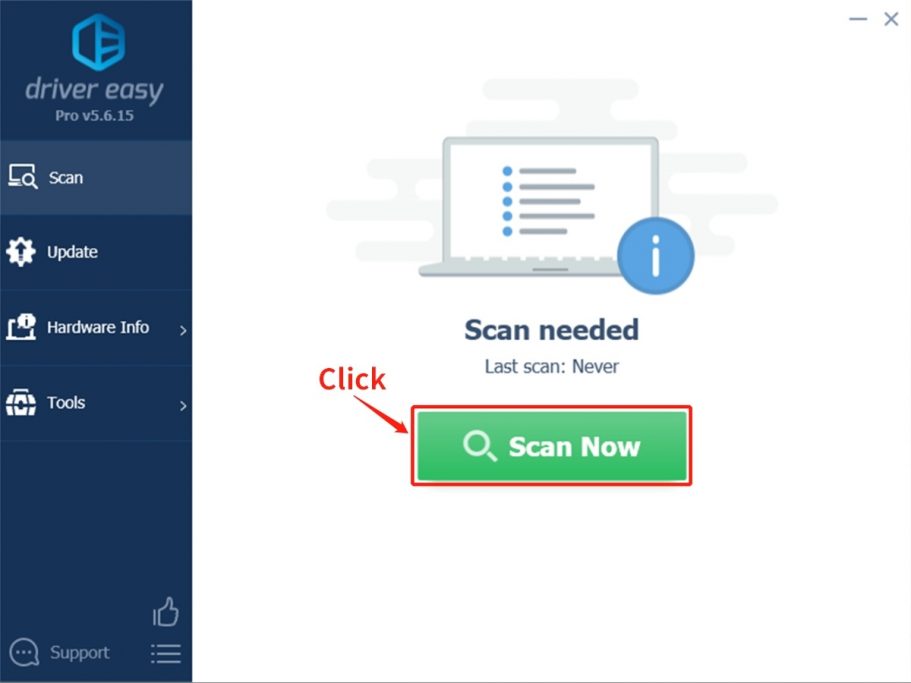 Click on the "Scan Now" button. Driver Easy will conduct a comprehensive scan of your computer, identifying any devices that have outdated or missing drivers.