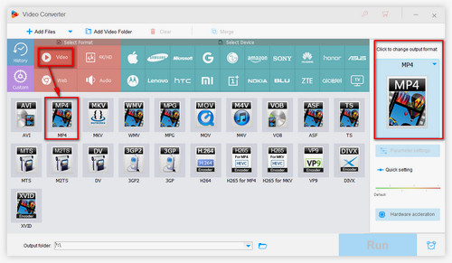 Choose MP4 as the Target Format for BIN File Conversion﻿ on WonderFox HD Video Converter Factory Pro