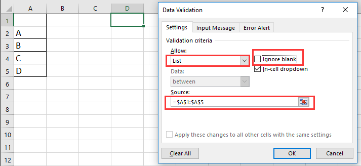 Configure Data Validation Settings