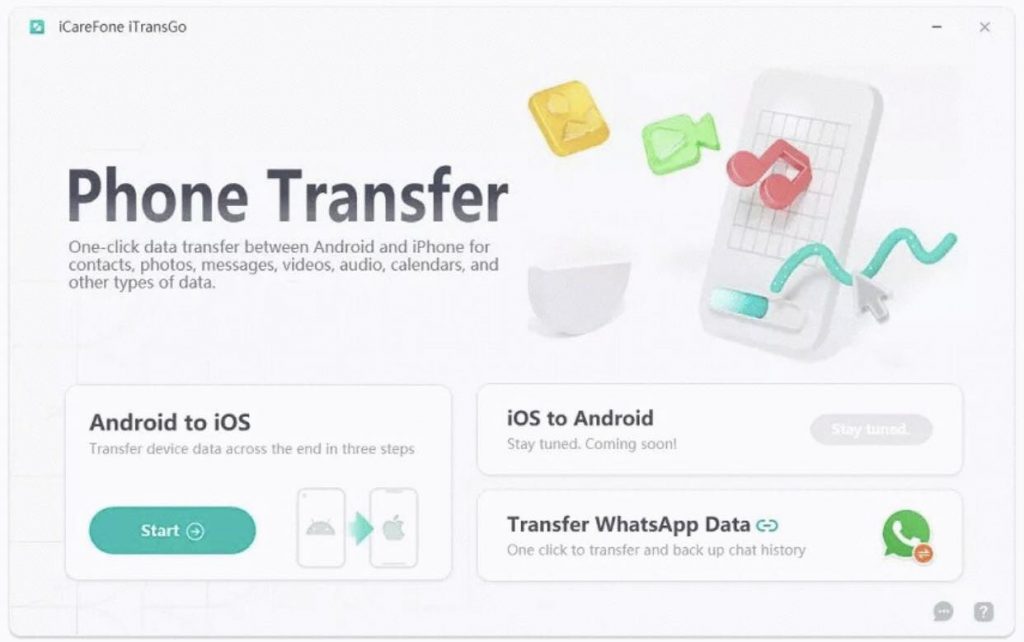 Launch iTransGo and select "Start" to proceed.