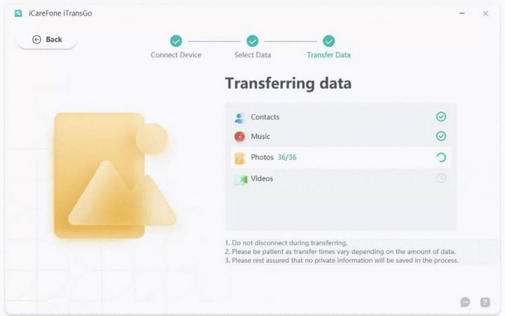 Press the transfer button and patiently wait for the process to complete.