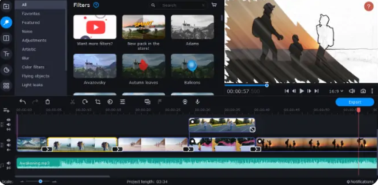 Numerous options, including as cropping, cutting, combining, transitions, filters, and more, are available in Movavi Video Editor