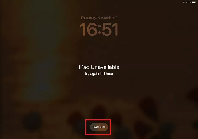 Enter the wrong passcode a few times until you see the Erase iPad option