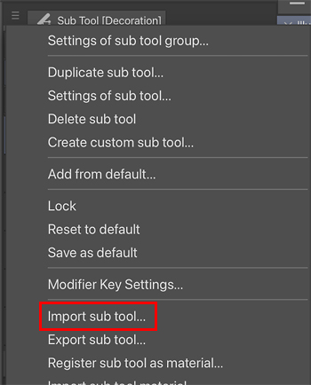 Select "Import Sub Tool" from the menu options.