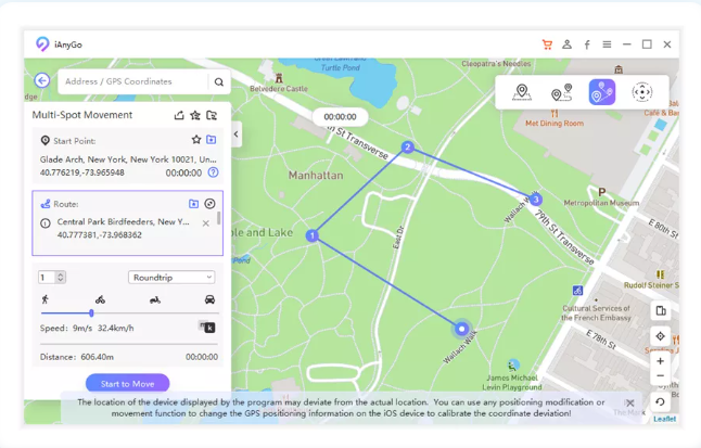 Effortlessly craft a multi-point route by selecting various locations on the map.